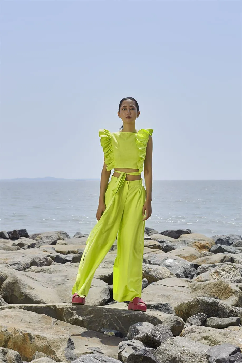 New Season Summer/Fall 24-Top Green Overlap Cotton Neon-MT Overlap Top-Neon Green-Fashion Edit Mati