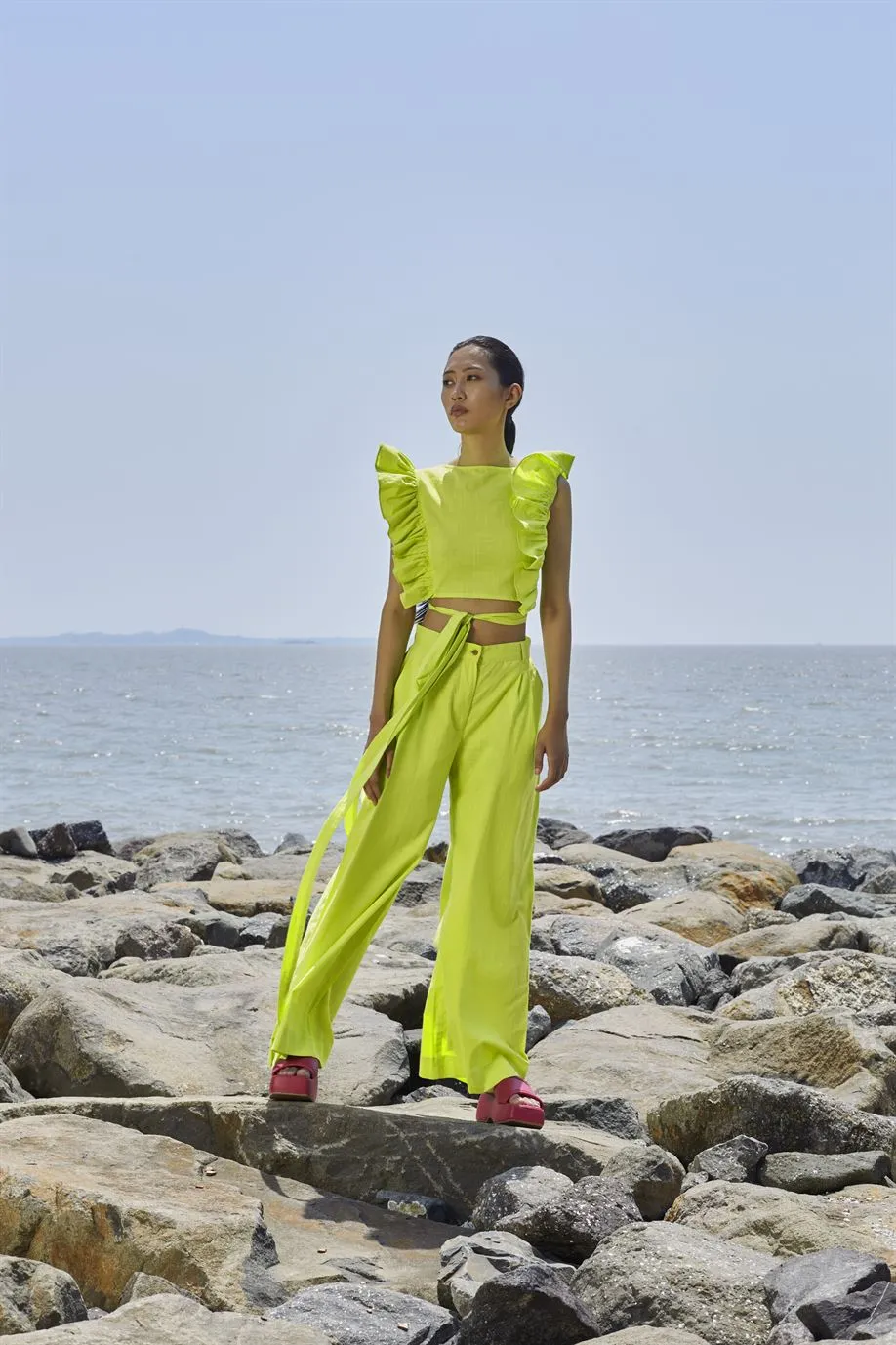 New Season Summer/Fall 24-Top Green Overlap Cotton Neon-MT Overlap Top-Neon Green-Fashion Edit Mati