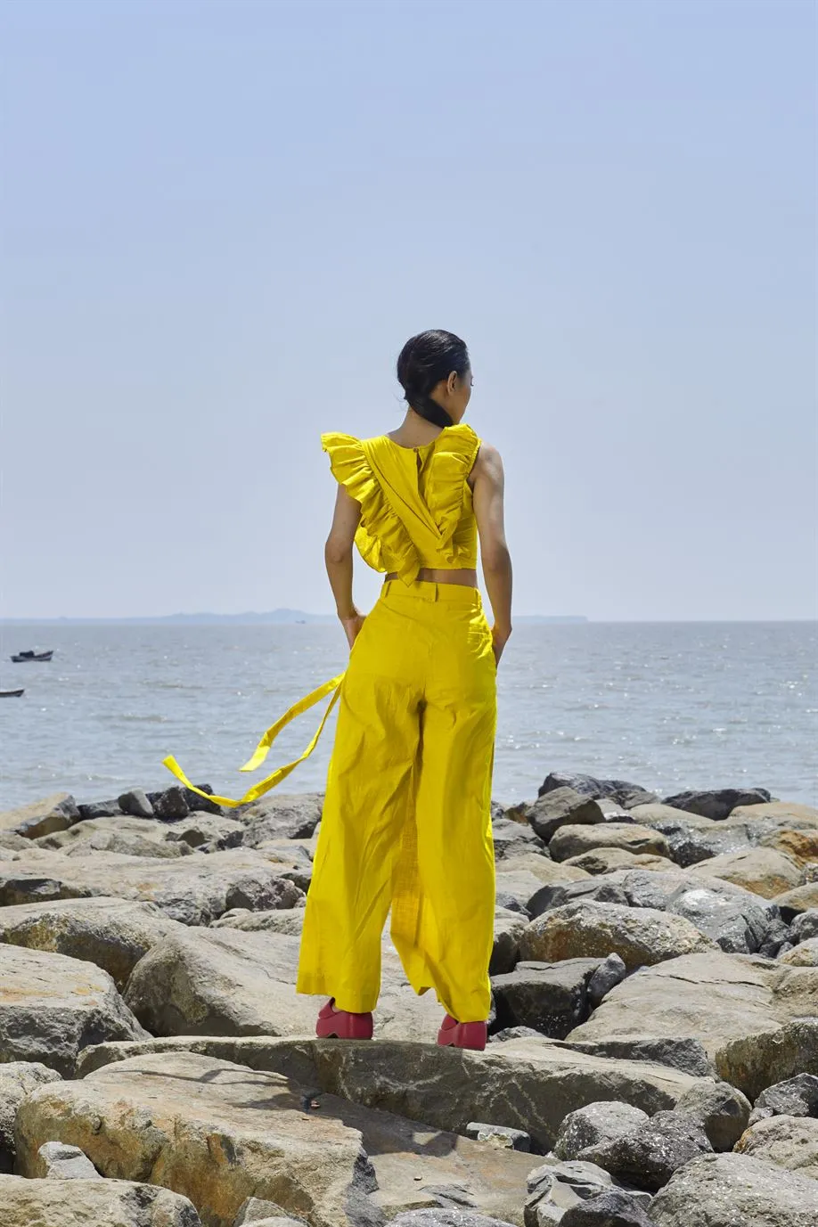 New Season Summer/Fall 24-Top Overlap Cotton Yellow-MT Overlap Top-NA Slub Yellow-Fashion Edit Mati