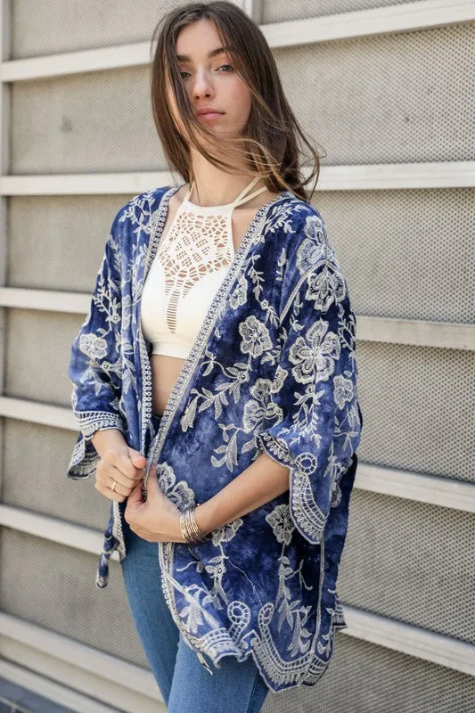 NIGHTBIRD EMBROIDERED KIMONO BLUE