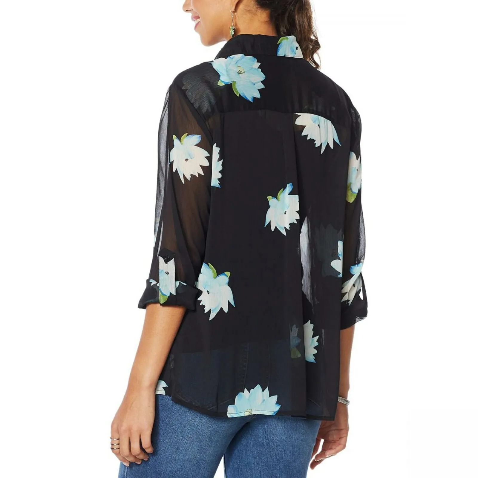 NWT G By Giuliana Womens Printed Ruffle-Pocket Button-Up Shirt. 689663 X-Large