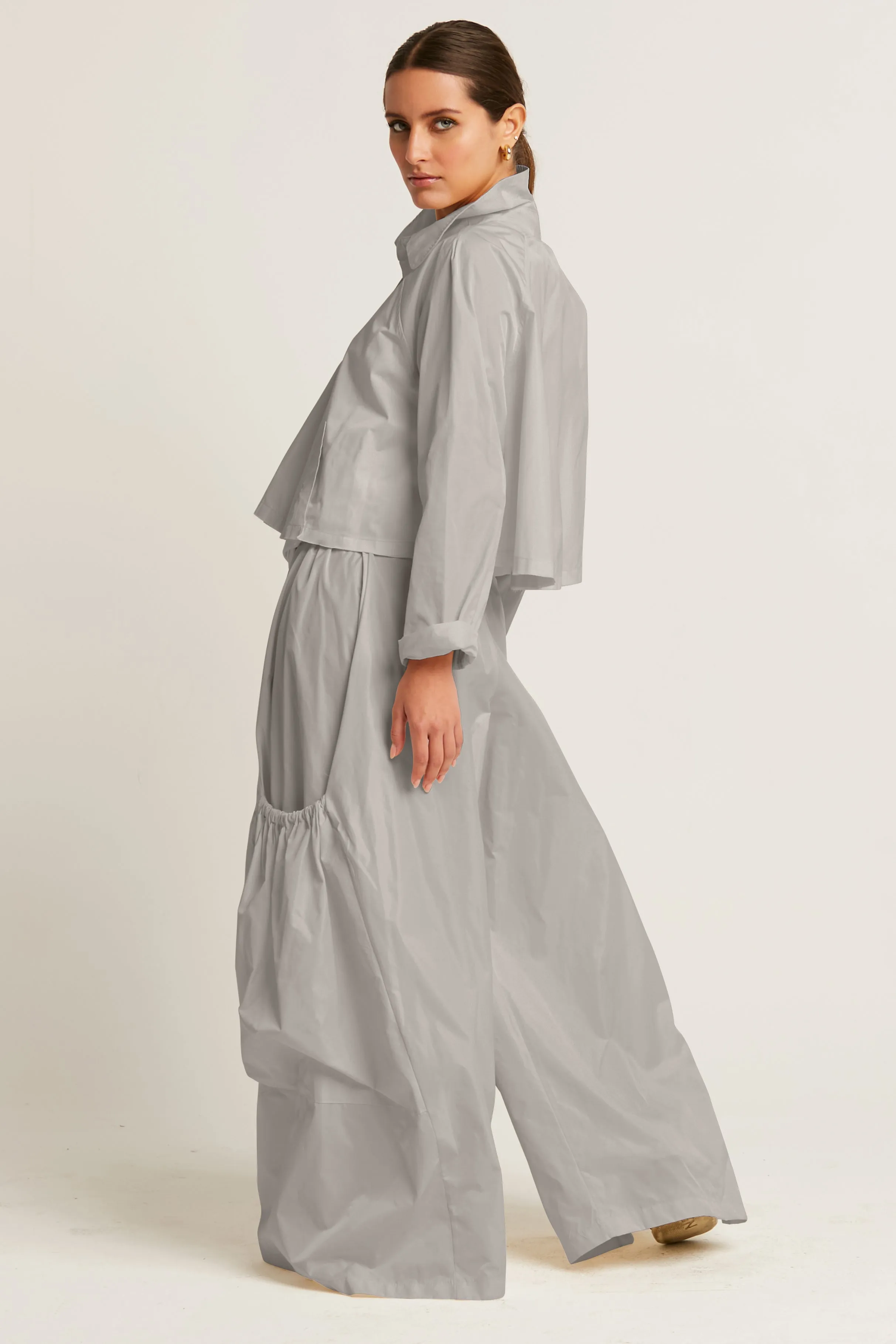Nylon Cropped Swing Jacket
