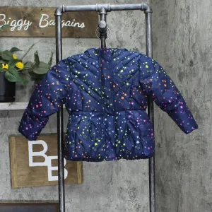 Okie Dokie Toddler Girls Fleece Lined Puffer Coat Navy Stars Blue 2T