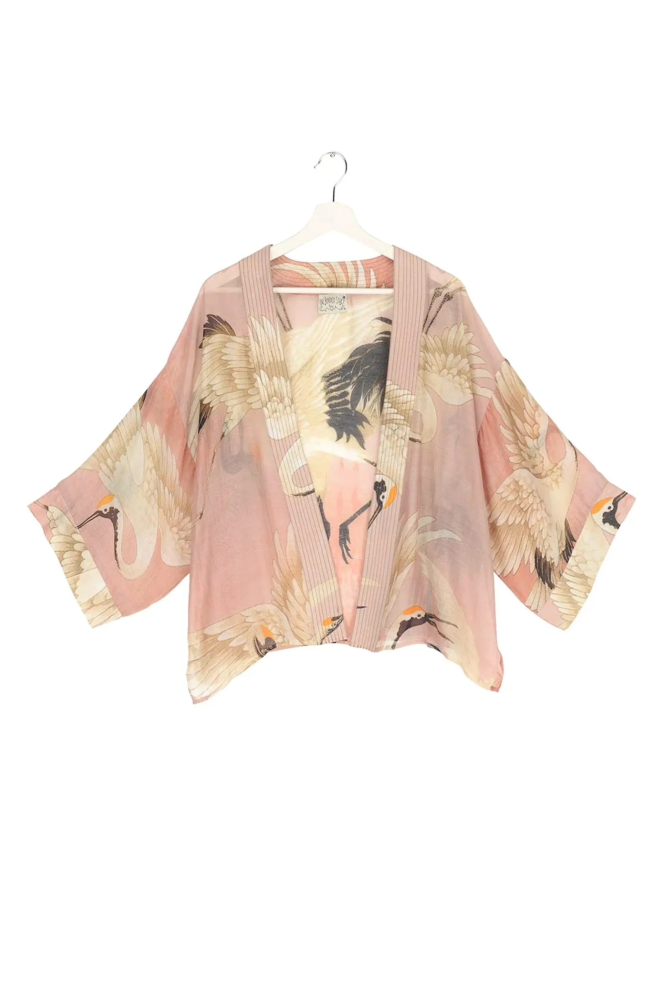 One Hundred Stars Stork Plaster Pink Kimono