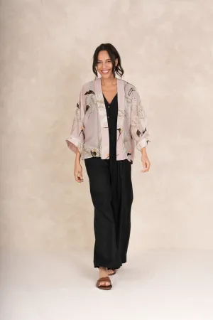 One Hundred Stars Stork Plaster Pink Kimono