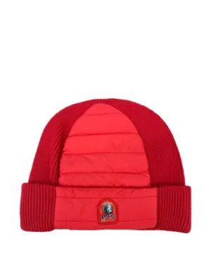 Parajumpers Unisex Quilted Panel Knitted Beanie Hat Red