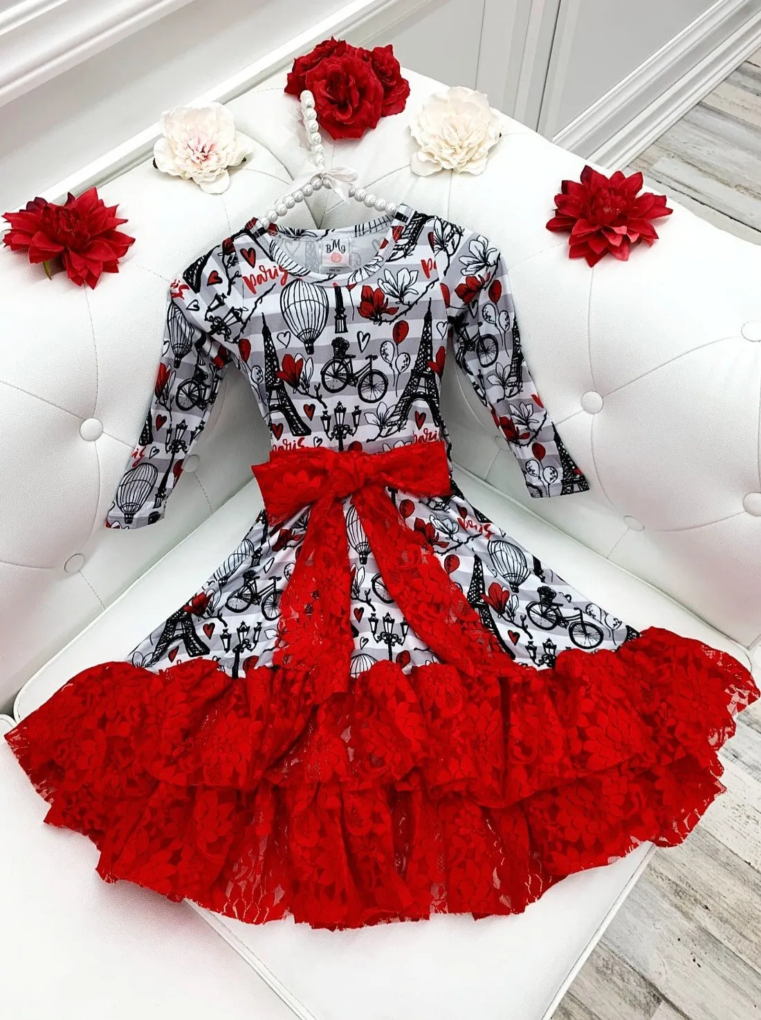 Parisian Dreams Ruffle Lace Hem Dress