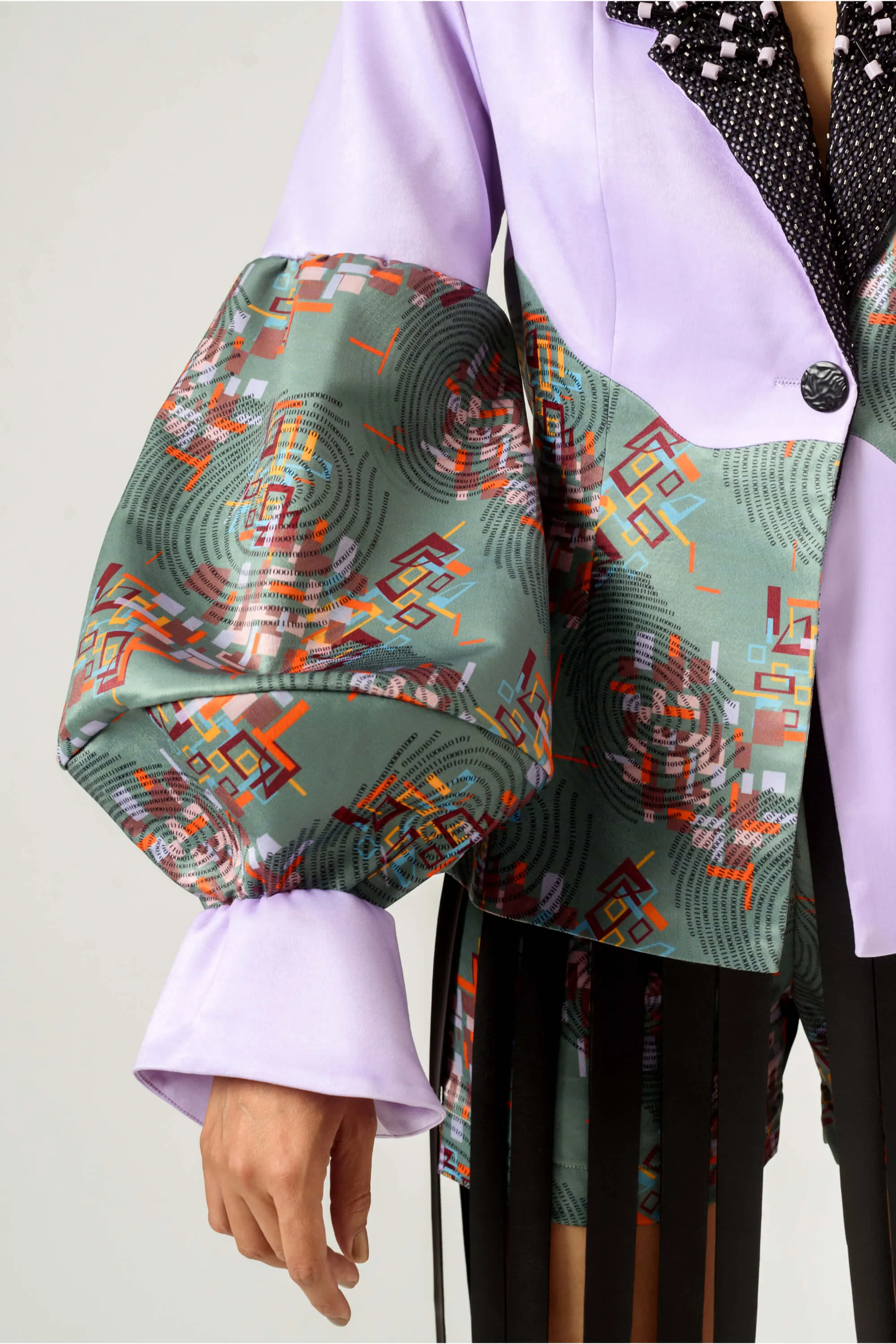 Patched embroidered lilac blazer