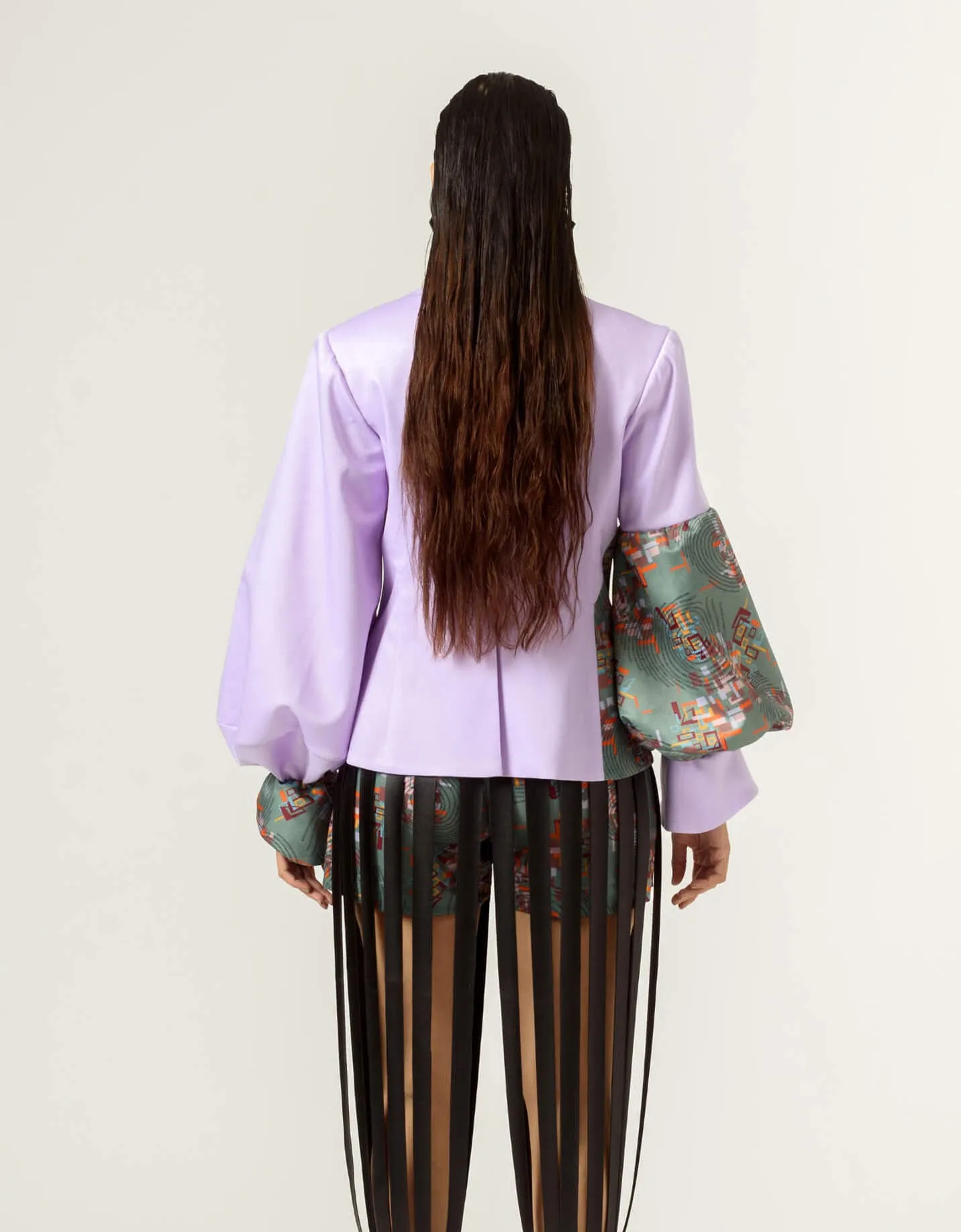 Patched embroidered lilac blazer