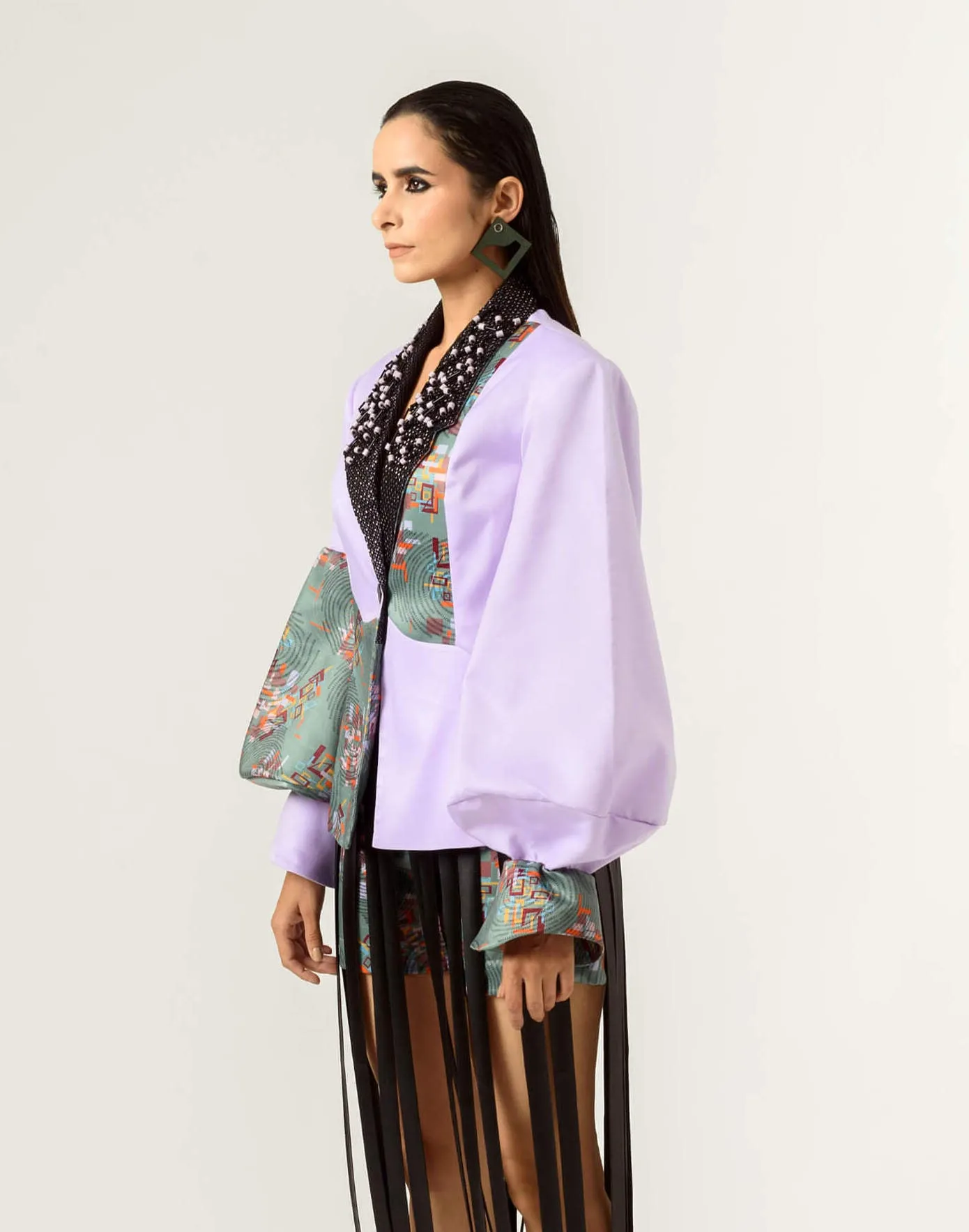 Patched embroidered lilac blazer