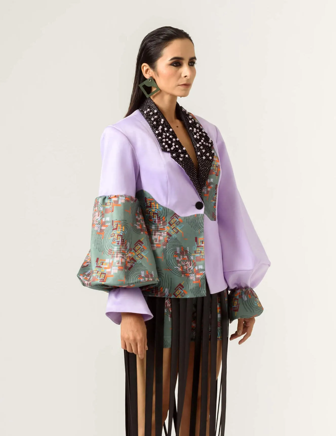 Patched embroidered lilac blazer