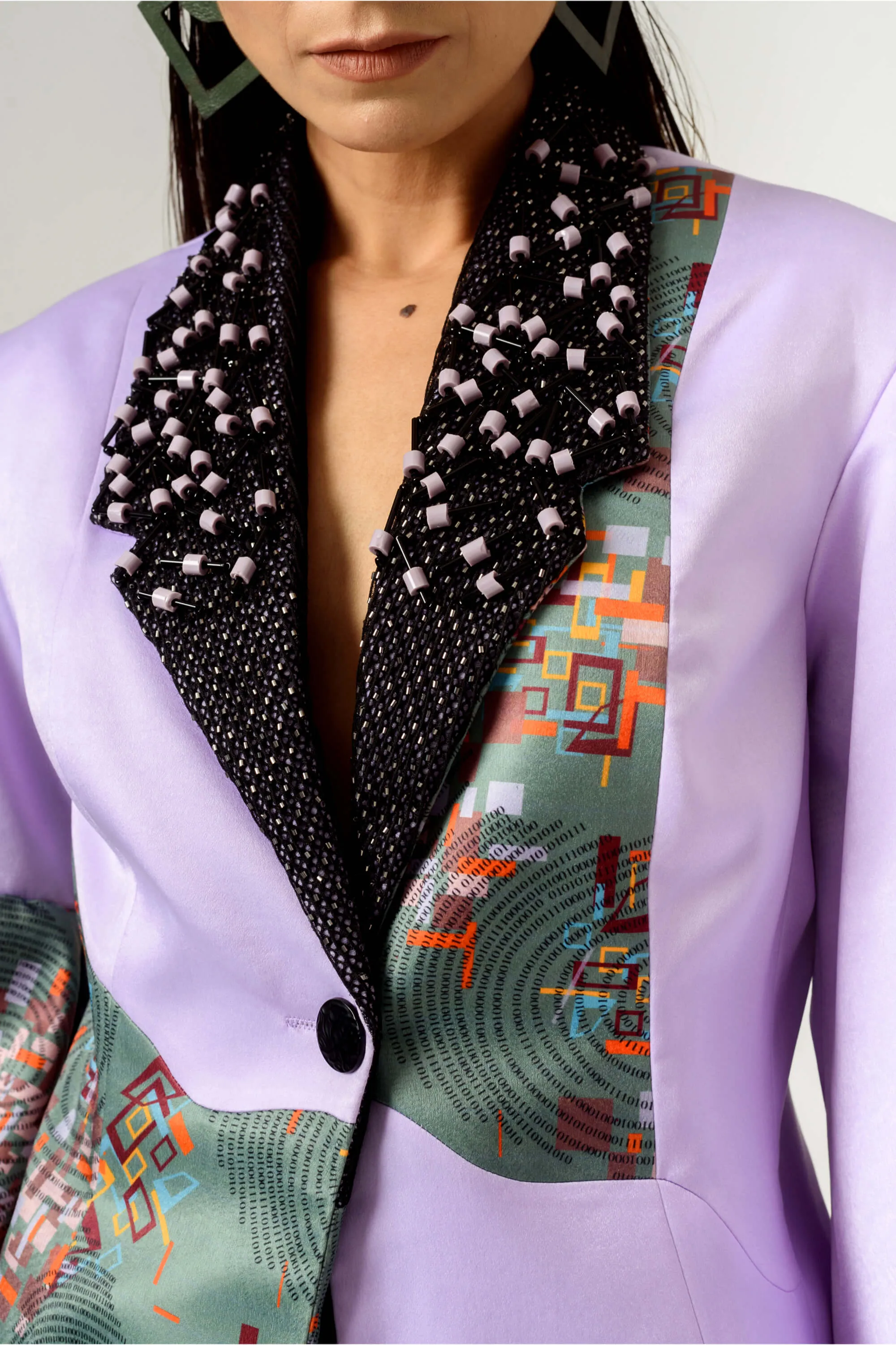 Patched embroidered lilac blazer