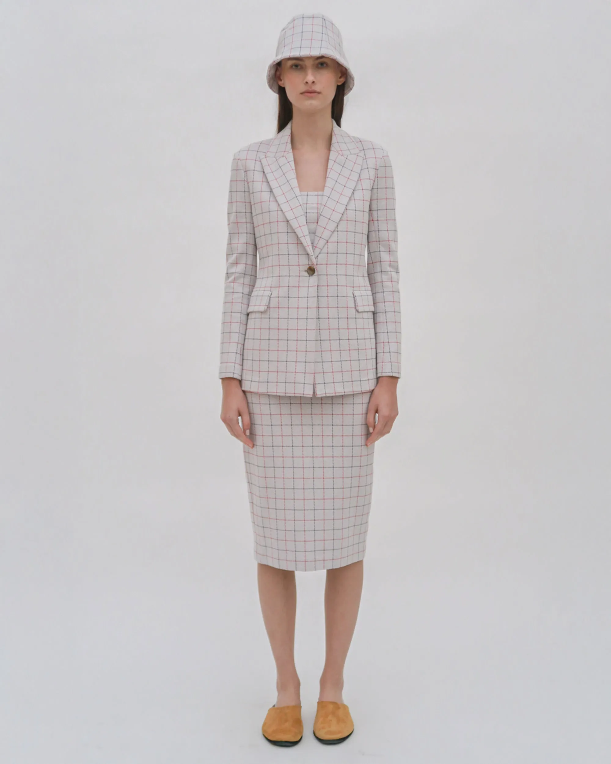 PEAK LAPEL JACKET - STRIPED WINDOWPANE JACQUARD