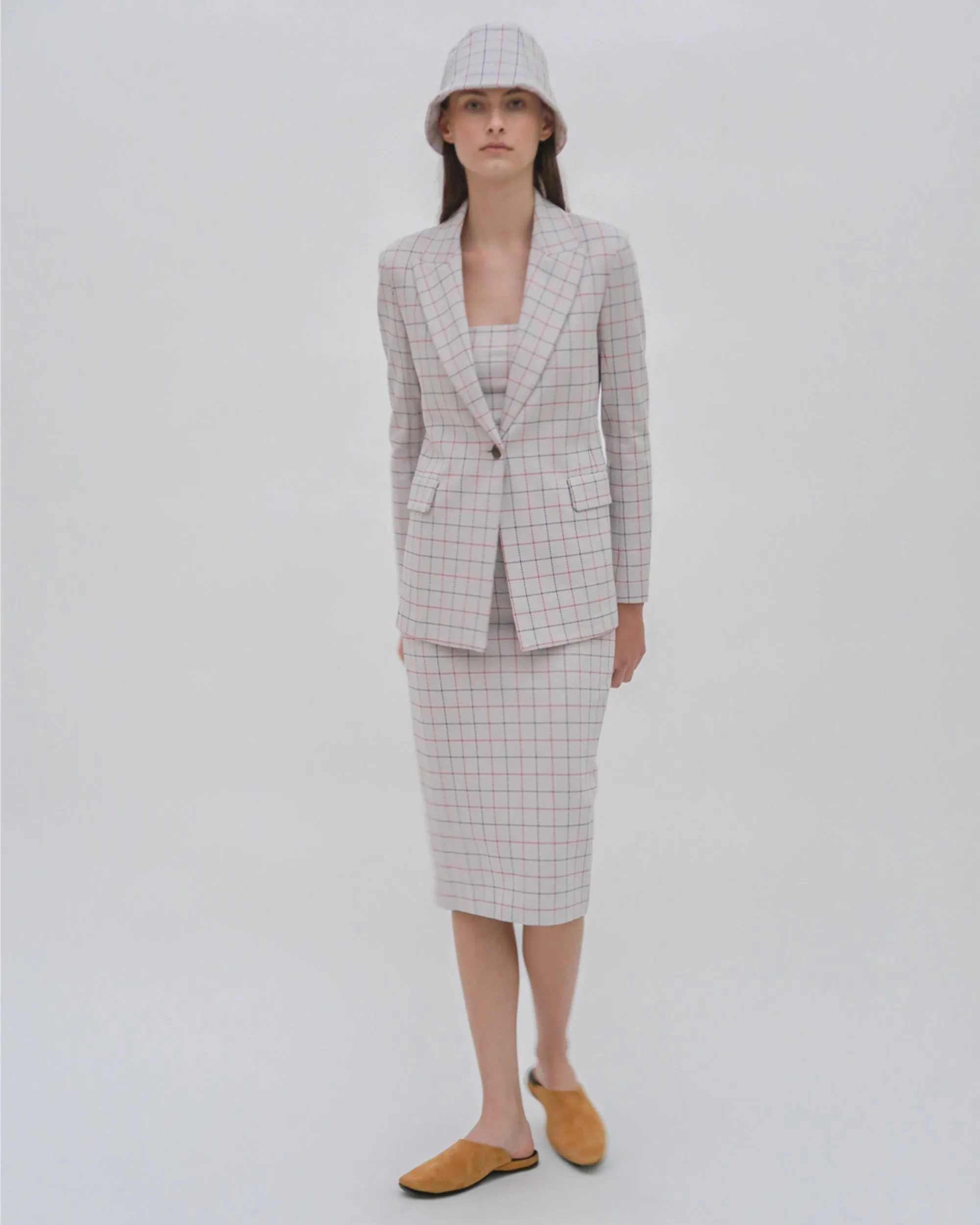 PEAK LAPEL JACKET - STRIPED WINDOWPANE JACQUARD