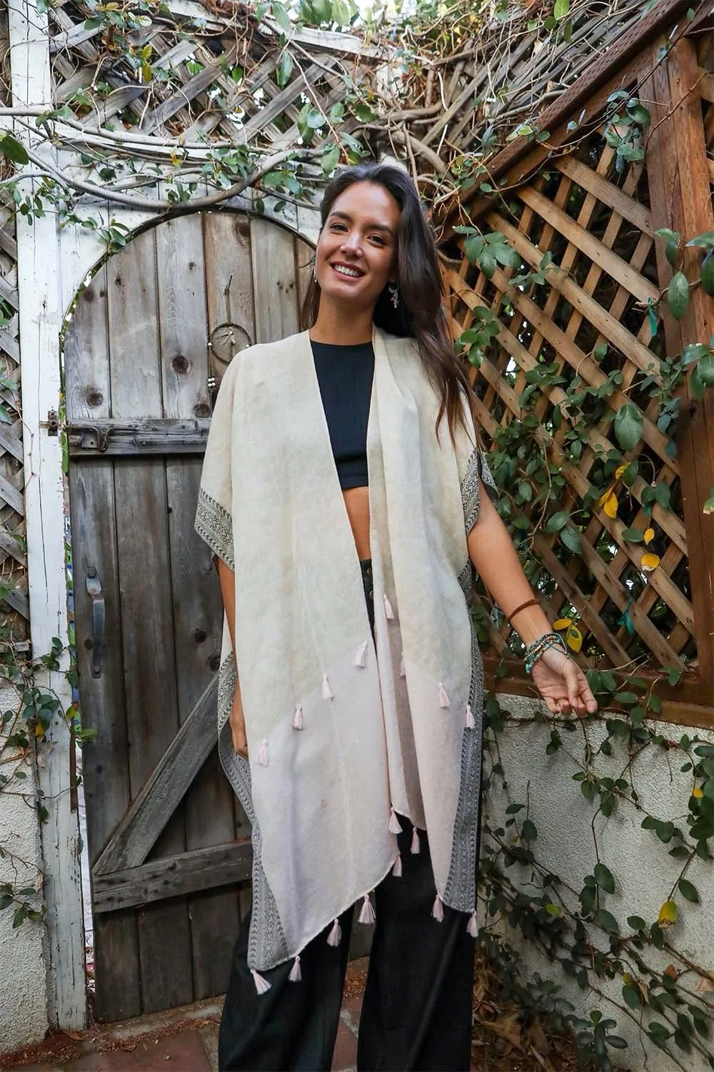 Persian Style Two Tone Tassel Kimono - 4 colors