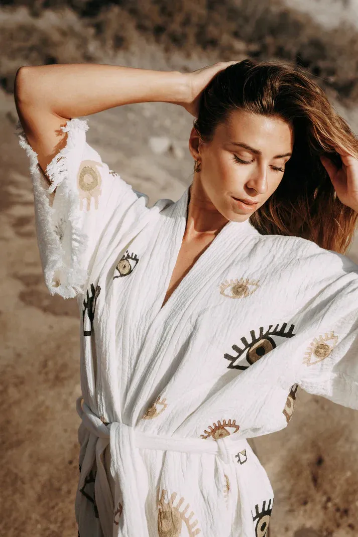 Peshtemal MINI Natural Multi Evil Eye Kimono/ Robe