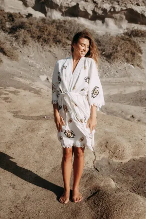 Peshtemal MINI Natural Multi Evil Eye Kimono/ Robe