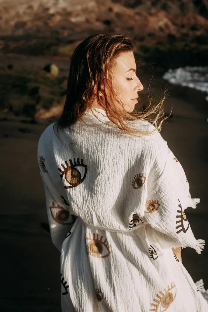 Peshtemal MINI Natural Multi Evil Eye Kimono/ Robe