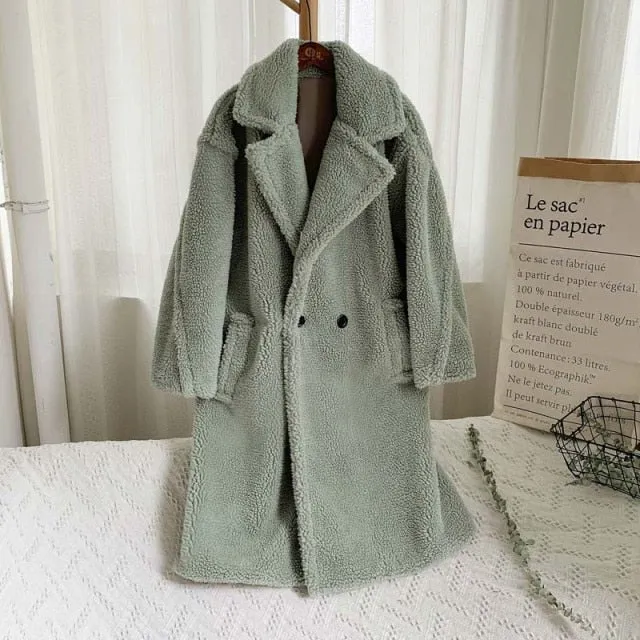 Pink Long Teddy Bear Jacket Coat Women Winter Thick Warm