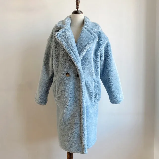 Pink Long Teddy Bear Jacket Coat Women Winter Thick Warm