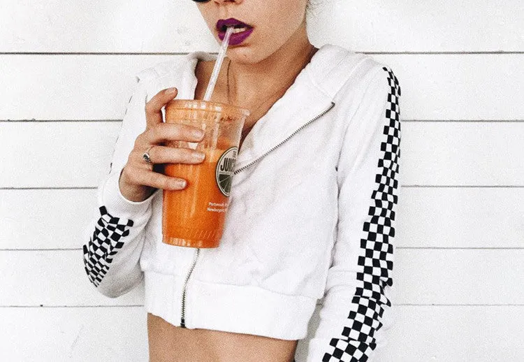 Plaid Printed Hooded Short Long Sleeve Cardigan Coat