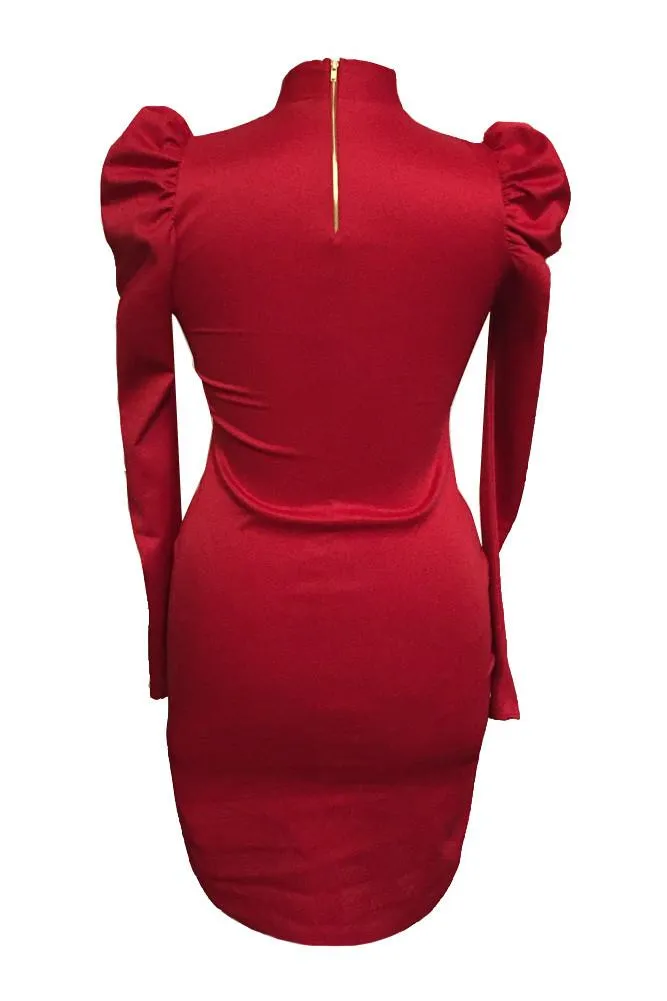Plus Size Bow Ruffle Shoulder Long Sleeve Dress