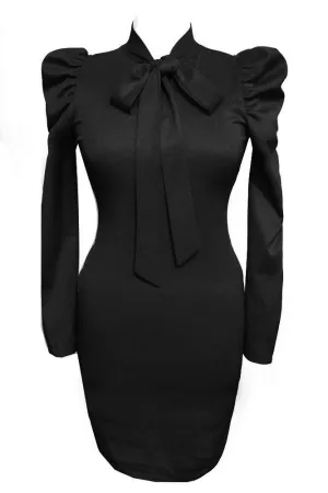 Plus Size Bow Ruffle Shoulder Long Sleeve Dress