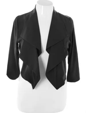 Plus Size Designer Front Draped Black Blazer