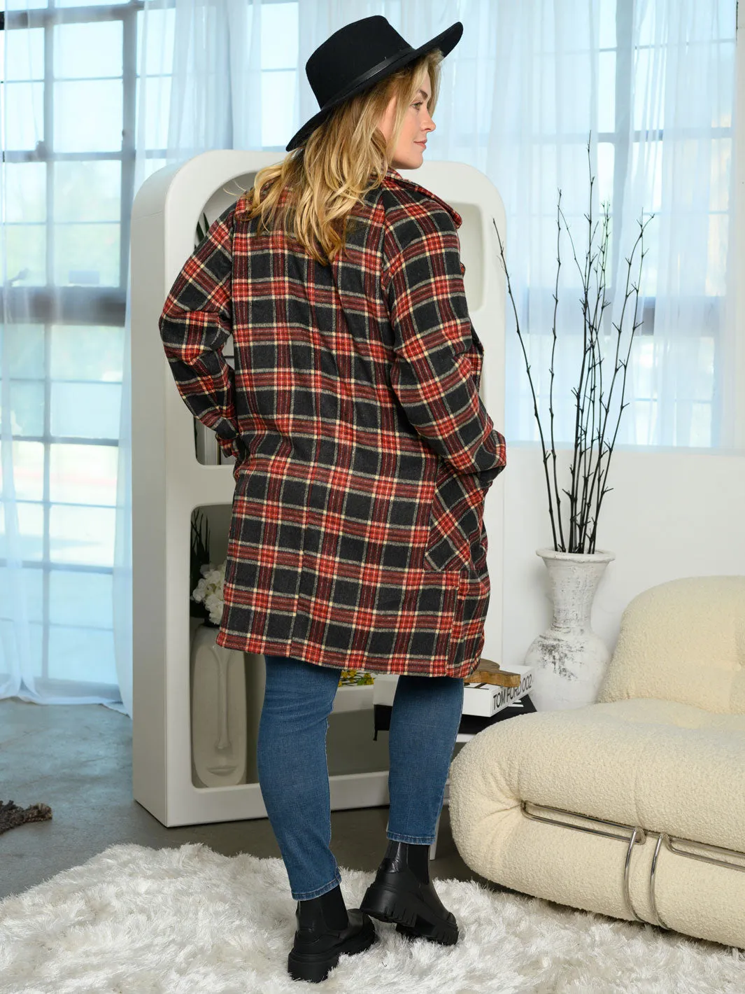 PLUS SIZE LONG SLEEVE BUTTON UP PLAID CARDIGAN