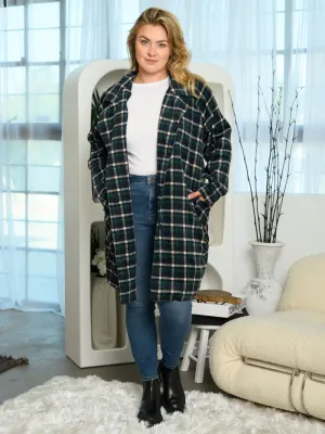 PLUS SIZE LONG SLEEVE BUTTON UP PLAID CARDIGAN