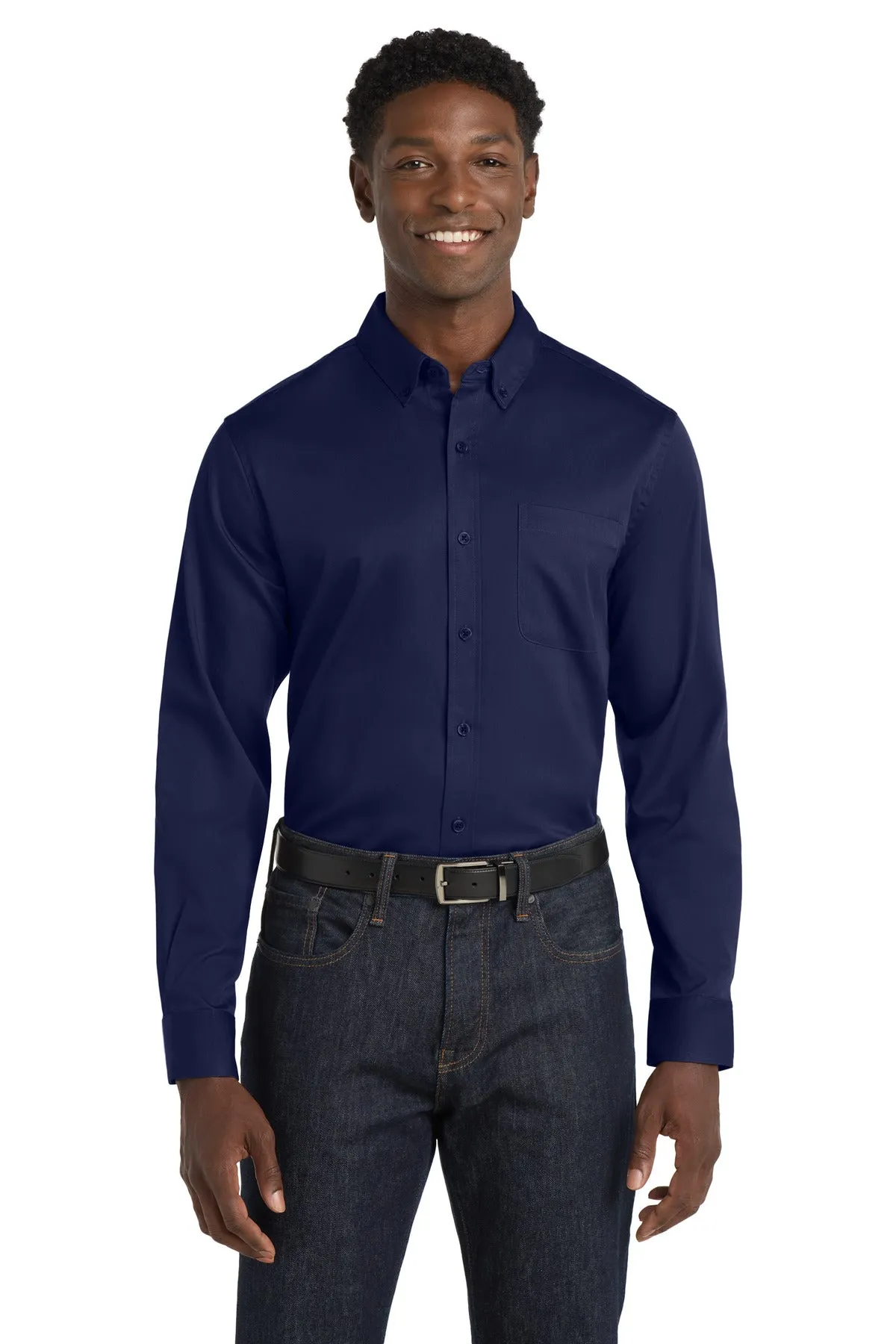 Port Authority Long Sleeve SuperPro React Twill Shirt. W808 True Navy