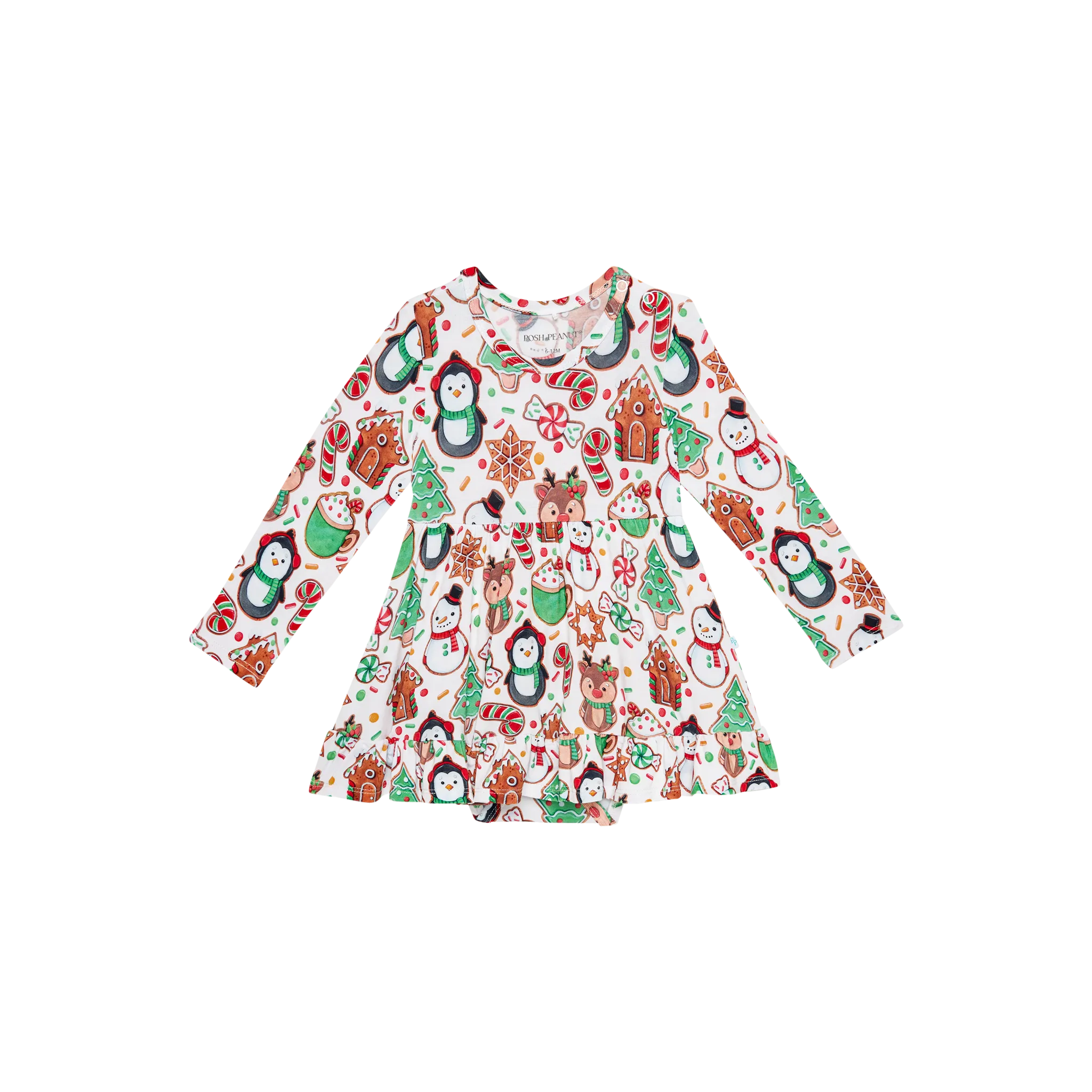Posh Peanut Cookie Medley Long Sleeve Ruffled Bodysuit Dress