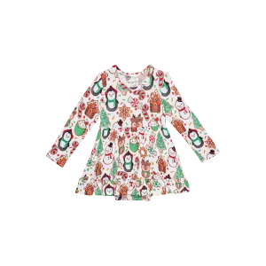 Posh Peanut Cookie Medley Long Sleeve Ruffled Bodysuit Dress