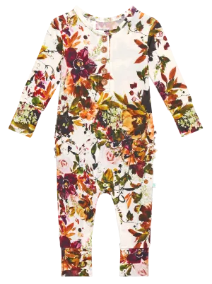 Posh Peanut Corinne L/S Ruffled Henley Romper