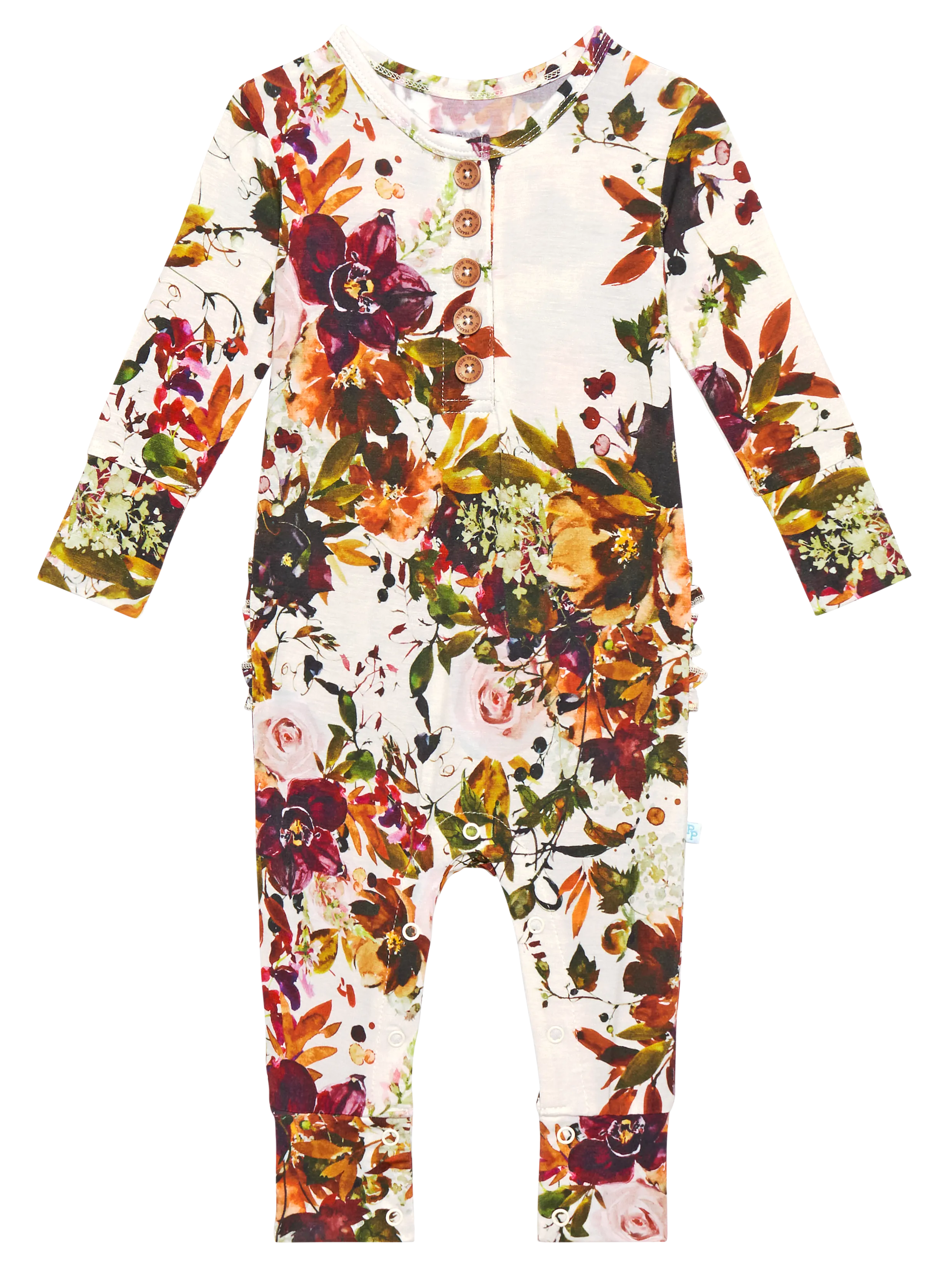 Posh Peanut Corinne L/S Ruffled Henley Romper