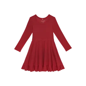 Posh Peanut Crimson Waffle Long Sleeve Ruffled Twirl Dress
