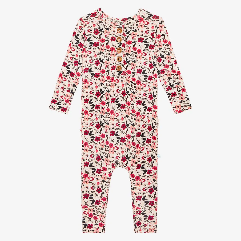 Posh Peanut Janie L/S Ruffled Henley Romper