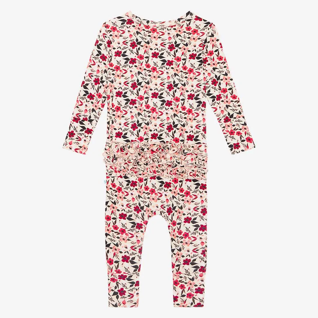 Posh Peanut Janie L/S Ruffled Henley Romper