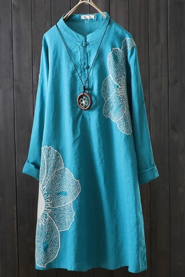 Printing Cotton Long Sleeve Blouse