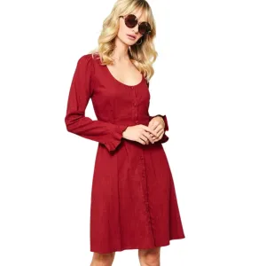 Promesa Burgundy Scoop Neck Puff-Sleeve Ruffled Mini Dress HDE8359-BURG