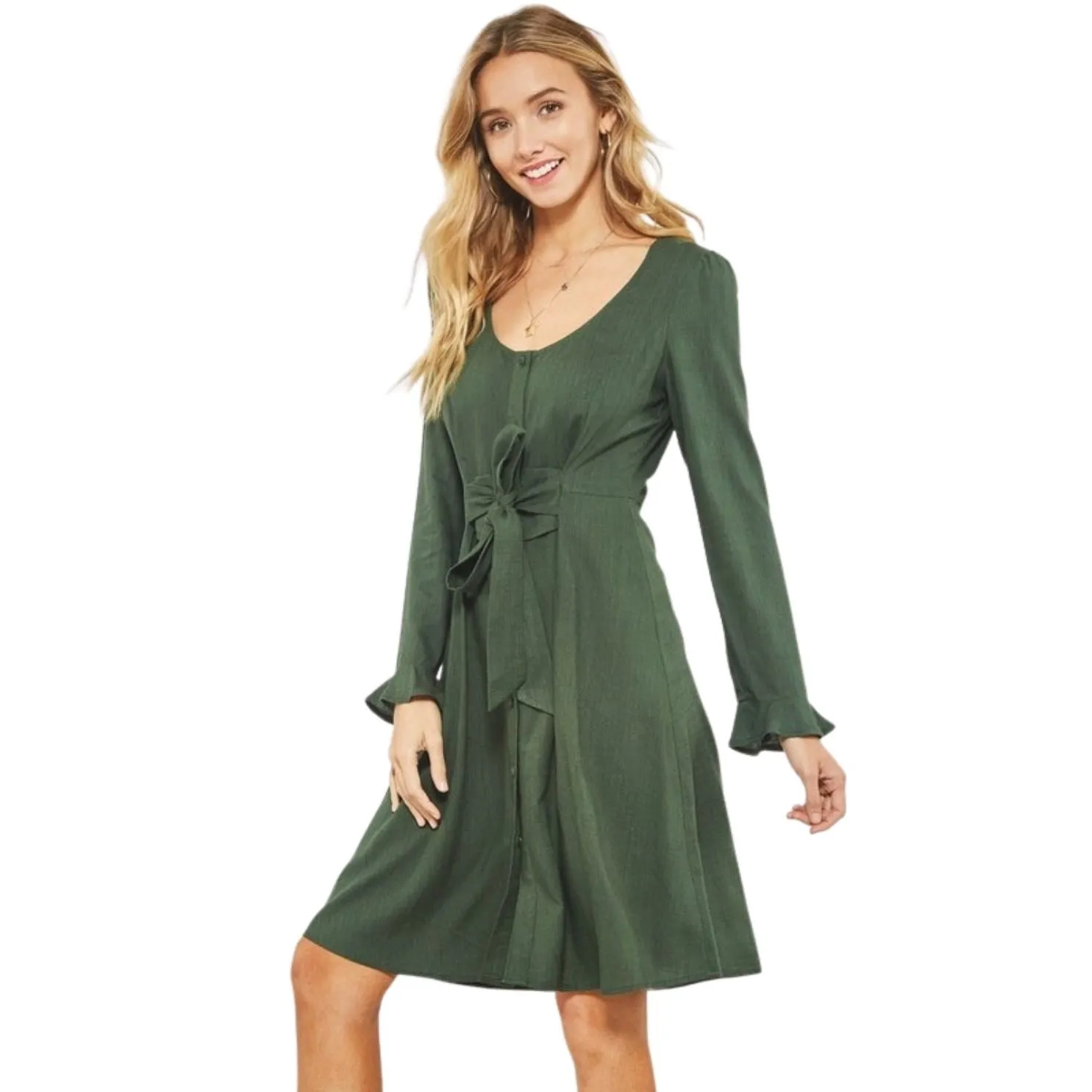 Promesa Burgundy Scoop Neck Puff-Sleeve Ruffled Mini Dress HDE8359-BURG