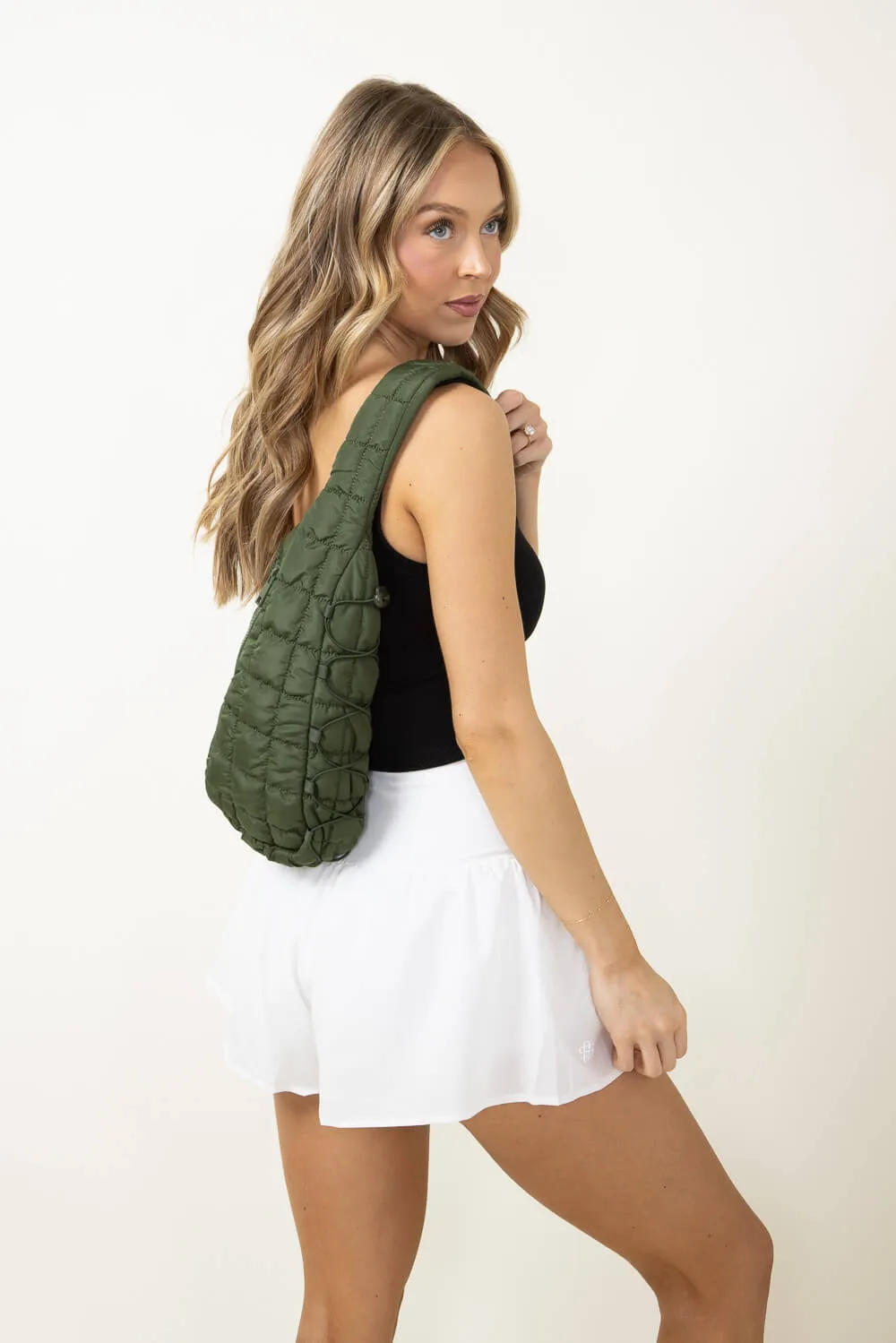Quilted Puffer Sling Bag for Women in Olive | QBS410088-OLIVE