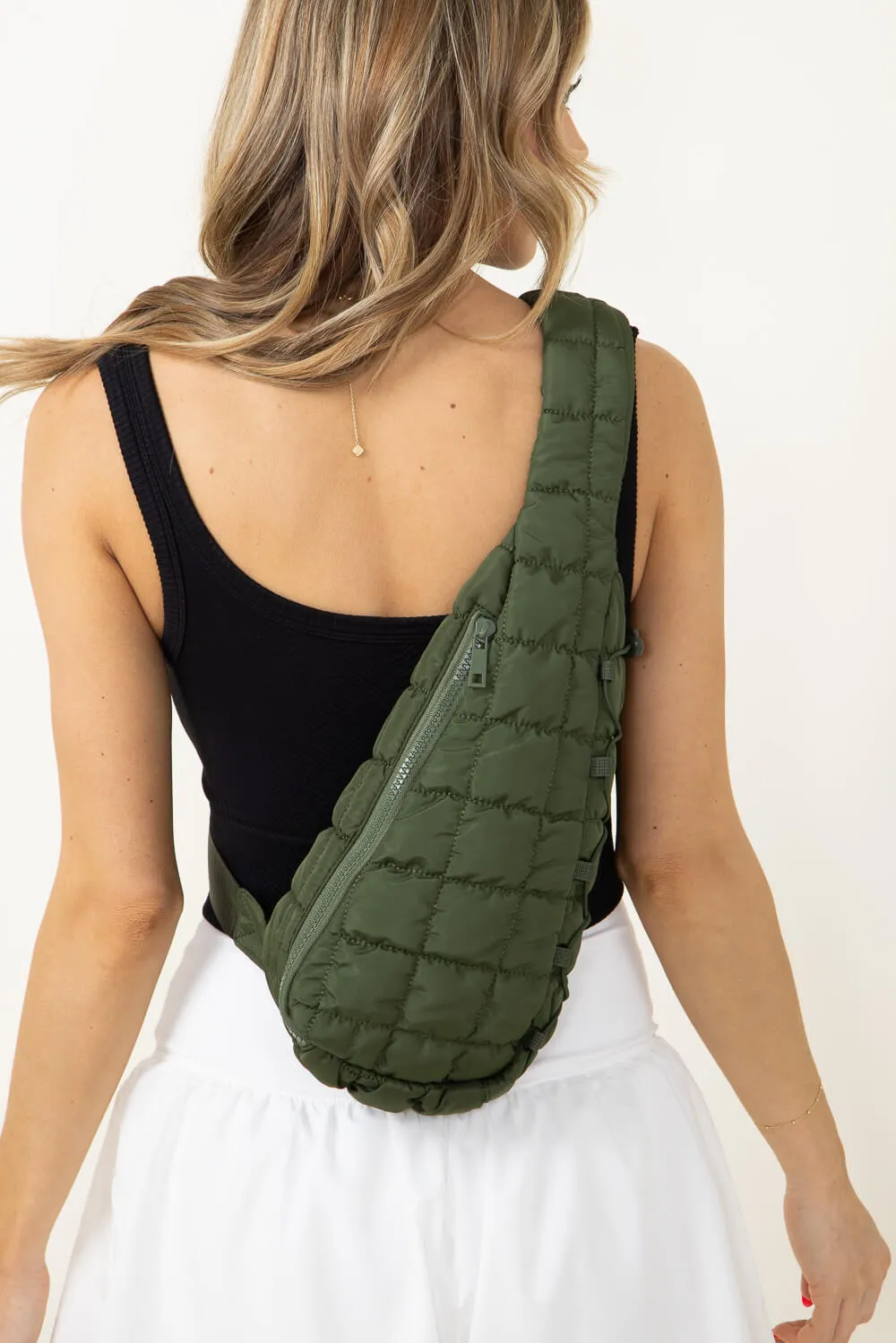 Quilted Puffer Sling Bag for Women in Olive | QBS410088-OLIVE