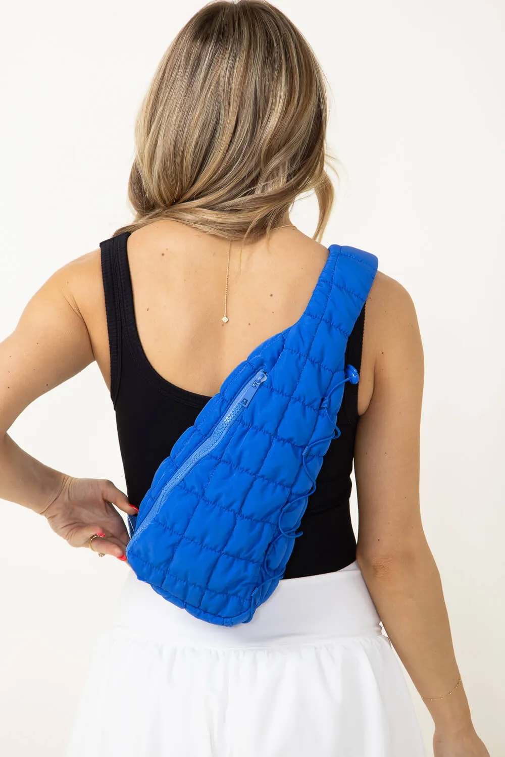 Quilted Puffer Sling Bag for Women in Royal Blue | QBS410088-ROYALBLUE