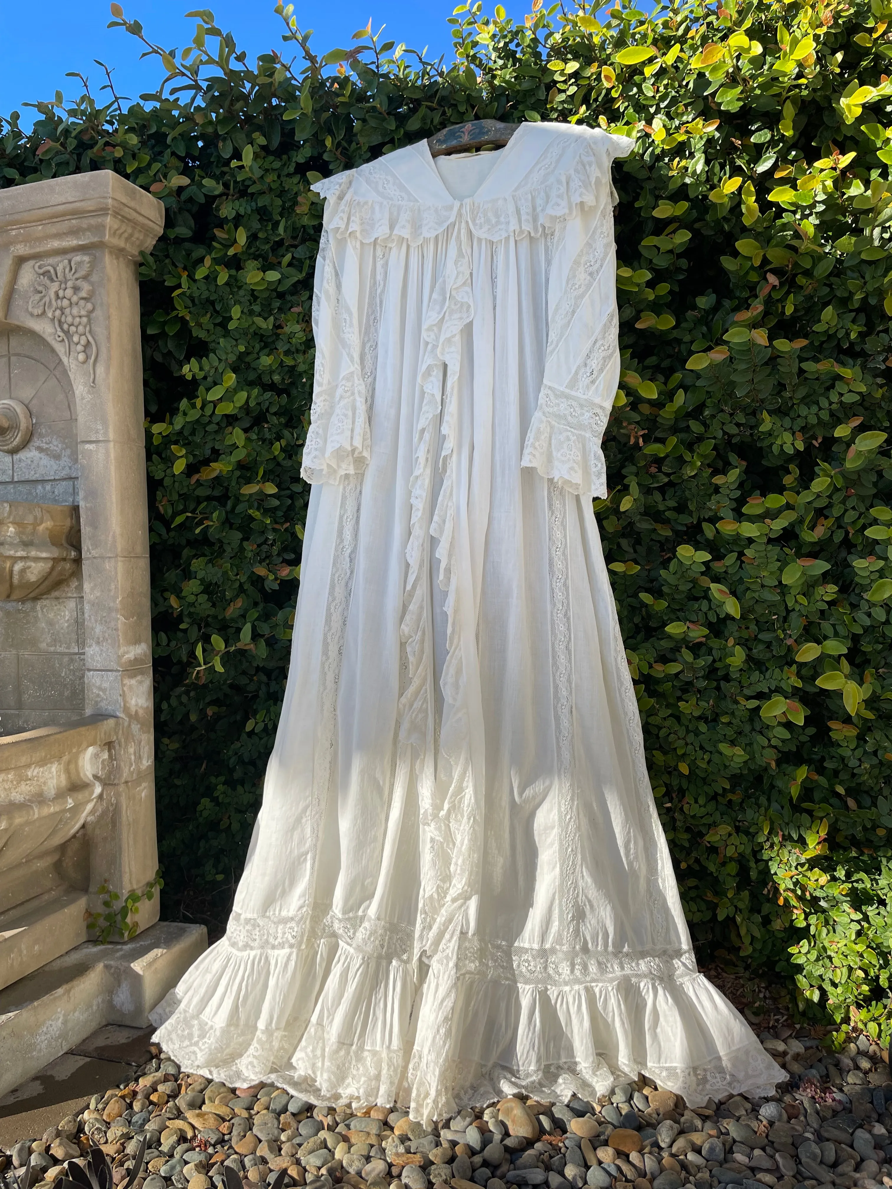 Rare Turn Of The Century Insertion Lace Ruffle Capelet Trousseau Peignoir