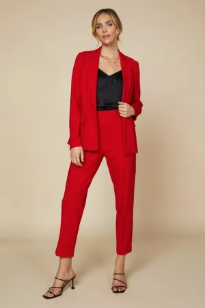 RED KNIT LONG SLEEVE BLAZER