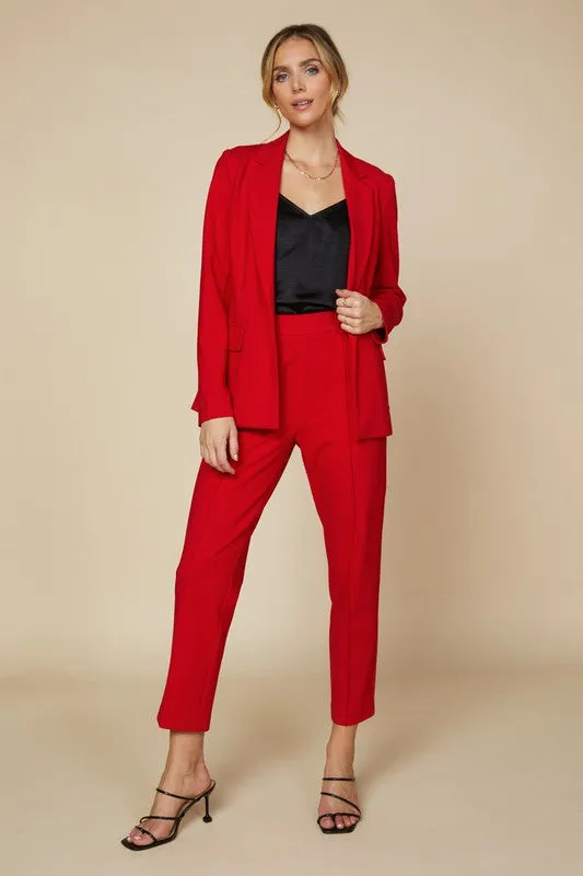 RED KNIT LONG SLEEVE BLAZER