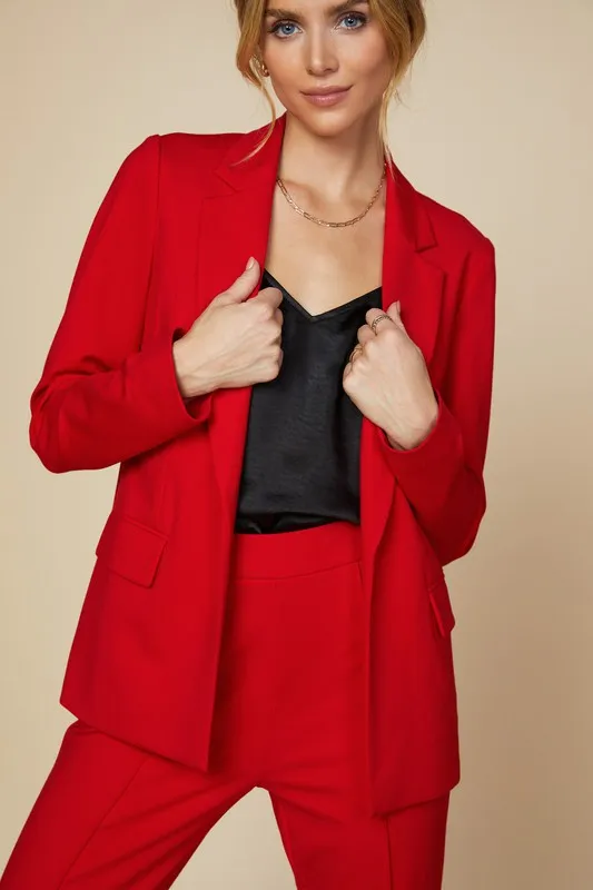 RED KNIT LONG SLEEVE BLAZER