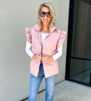 Remi Ruffle Sleeve Oversized Down Vest (Light Mauve)