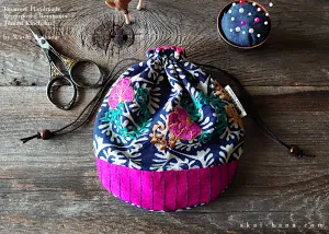 Repurposed Indian Floral Embroidery Temari Kinchaku (drawstring) Purse ⦿tkvu0008